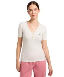 DAMSKA KOSZULKA LEE SS HENLEY ECRU 112333722. Bluzki damskie Lee, xl, bez wzorów, bez kołnierzyka, bez ramiączek. Za 79.99 zł.