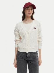 Tommy Jeans Kardigan DW0DW23024 Écru Regular Fit. Białe kardigany damskie Tommy Jeans, m, bez wzorów, z bawełny. Za 529.99 zł.
