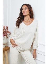 So Cachemire Sweter "Arobaz" w kolorze kremowym rozmiar: M. Brązowe swetry klasyczne damskie So Cachemire, m, ze splotem, bez kołnierzyka. Za 165.31 zł.