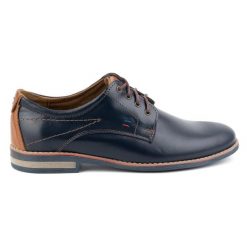 KOMODO Buty męskie skórzane eleganckie 825K granatowe niebieskie. Niebieskie buty wizytowe męskie ze skóry, bez zapięcia. Za 362.62 zł.