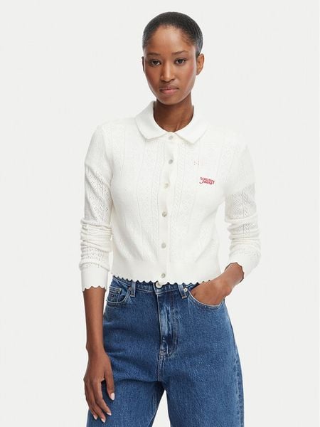 Tommy Jeans Kardigan Pointelle DW0DW22931 Biały Regular Fit. Białe kardigany damskie Tommy Jeans, l, bez wzorów, z jeansu. Za 449.99 zł.