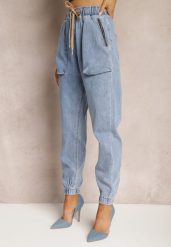 Niebieskie Jeansy Joggery Zapinane na Suwak ze Ściągaczami i Gumką w Pasie Castania. Niebieskie jeansy damskie Renee. Za 119.99 zł.