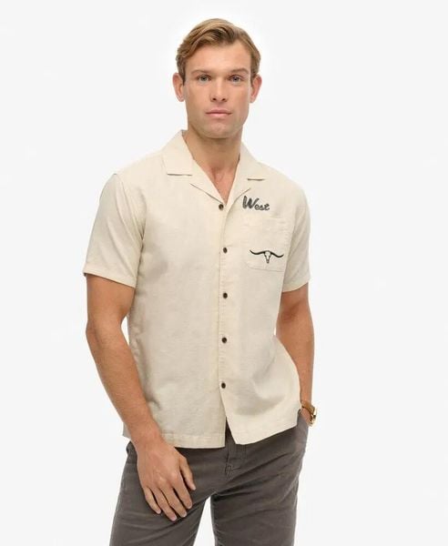 Superdry Koszula The Merchant Store - Resort z bawełny i lnu. Brązowe koszule damskie Superdry., xl, bez wzorów, z bawełny, bez kołnierzyka, bez ramiączek. Za 275.85 zł.