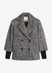Kurtka bosmanka w optyce tweedu z rekawami z dzianiny. Czarne kurtki damskie bonprix, bez wzorów, z dzianiny, bez kaptura. Za 269.99 zł.