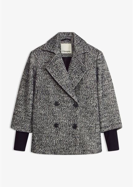 Kurtka bosmanka w optyce tweedu z rekawami z dzianiny. Czarne kurtki damskie bonprix, bez wzorów, z dzianiny, bez kaptura. Za 269.99 zł.