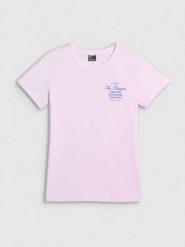 4F T-shirt regular z nadrukiem damski - różowy XXL. Czerwone t-shirty damskie 4f, xxl, bez wzorów, z bawełny, bez kołnierzyka. Za 59.99 zł.