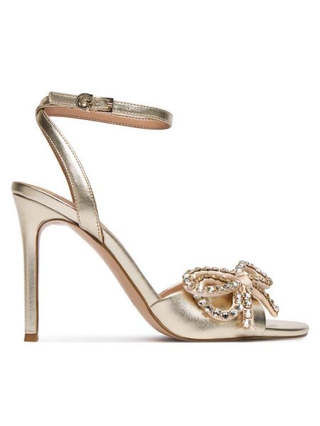 Guess Sandały FLFCR2 LEA03 Złoty. Żółte sandały damskie Guess, z aplikacjami, ze skóry, bez obcasa, na szpilce. Za 619.99 zł.