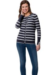 Heine Kardigan w kolorze granatowo-kremowym rozmiar: 44. Niebieskie kardigany damskie Heine, bez wzorów, ze splotem. Za 56.99 zł.