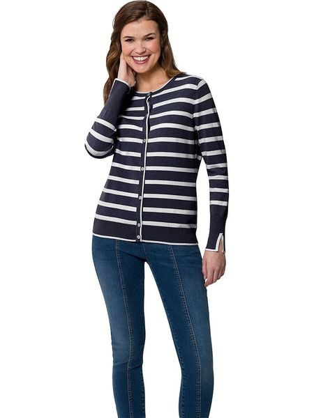 Heine Kardigan w kolorze granatowo-kremowym rozmiar: 50. Niebieskie kardigany damskie Heine, bez wzorów, ze splotem. Za 54.45 zł.