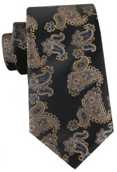 Męski Krawat - Czarny w Brązowy Wzór Paisley - Angelo di Monti. Brązowe krawaty i muchy męskie Angelo di Monti, bez wzorów, z tkaniny, eleganckie. Za 49.99 zł.