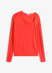 Sweter z lejącej mieszanki wiskozy. Czerwone swetry klasyczne damskie bonprix, z wiskozy, bez kołnierzyka. Za 89.99 zł.