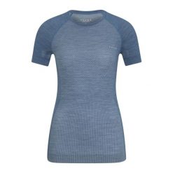 Koszulka damska Falke Wool-Tech Light. Niebieskie bluzki sportowe damskie Falke, bez kołnierzyka, bez ramiączek. Za 390.00 zł.