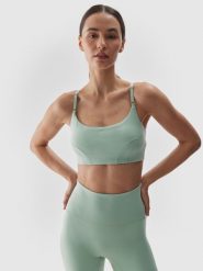 4F Biustonosz do jogi i pilatesu z niskim wsparciem - turkusowy S. Niebieskie biustonosze sportowe damskie 4f, bez wzorów, z dzianiny. W wyprzedaży za 59.99 zł.