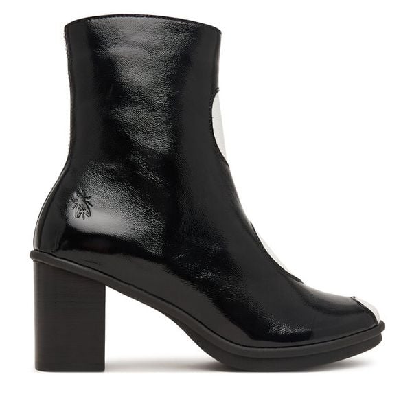Botki Fly London. Czarne botki damskie Fly London, bez obcasa, na słupku, bez zapięcia. Za 839.99 zł.