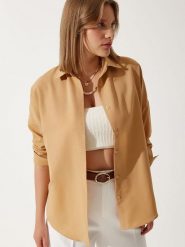 Happiness Istanbul Bluzka w kolorze jasnobrązowym rozmiar: 40. Brązowe bluzki damskie Happiness Istanbul, bez wzorów, bez kołnierzyka, bez ramiączek. Za 56.99 zł.