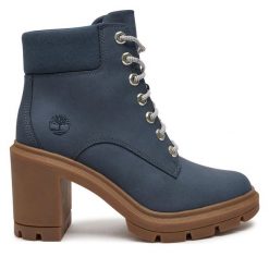 Botki Timberland. Niebieskie botki damskie Timberland, bez obcasa, na słupku, bez zapięcia. Za 579.99 zł.