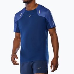 Koszulka do biegania męska Mizuno Tech Light Tee. Niebieskie t-shirty sportowe męskie Mizuno, m, z materiału, bez ramiączek, do biegania. Za 169.99 zł.