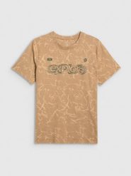 4F T-shirt regular z nadrukiem męski - beżowy XL. Brązowe t-shirty męskie 4f, m, bez wzorów, z bawełny, bez kołnierzyka. Za 79.99 zł.