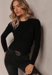Czarny Dzianinowy Sweter w Warkoczykowy Splot Falles. Czarne swetry klasyczne damskie Renee, m, z dzianiny, bez kołnierzyka. Za 69.99 zł.