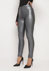 Szare Legginsy z Ekoskóry z Wysokim Stanem i Imitacją Kieszeni Merievia. Szare legginsy damskie Born2be, l, bez wzorów, z jeansu. Za 39.99 zł.