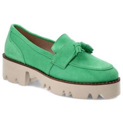 Zielone Półbuty Chebello Wygodne Skórzane Buty. Zielone półbuty damskie CheBello, bez wzorów, ze skóry, boho, bez obcasa, na płaskiej podeszwie. Za 439.00 zł.