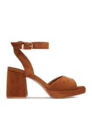 DeeZee Sandały CEO-HY3065-2 Brązowy. Brązowe sandały damskie DeeZee, bez wzorów, z materiału, bez obcasa, na słupku. Za 139.99 zł.