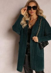 Ciemnozielony Płaszcz z Bawełną Oversize Brumisia. Zielone płaszcze damskie Renee, na zimę, bez wzorów, z bawełny. Za 159.99 zł.