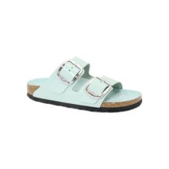 Klapki unisex Birkenstock Arizona Big Buckle. Niebieskie klapki damskie Birkenstock, bez wzorów, z materiału, bez obcasa. Za 959.00 zł.