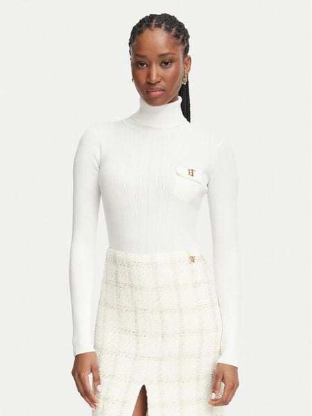 Elisabetta Franchi Golf MK-05B-66E2-V350 Biały Slim Fit. Białe golfy damskie Elisabetta Franchi, bez wzorów, z lyocellu, bez ramiączek. Za 1,499.00 zł.