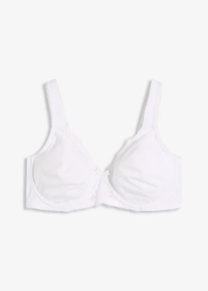 Biustonosz minimizer z wyściełanymi ramiączkami. Białe biustonosze bonprix, bez wzorów, z koronki. Za 74.99 zł.