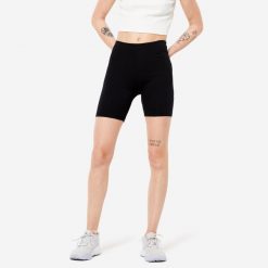 Spodenki fitness damskie Domyos. Czarne spodenki sportowe damskie DOMYOS, bez wzorów, z bawełny, sportowe. Za 29.99 zł.