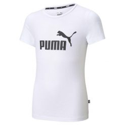 Koszulka dziecięca Puma Essential Logo. Białe bluzki sportowe damskie Puma, z bawełny, bez kołnierzyka, bez ramiączek. Za 68.80 zł.