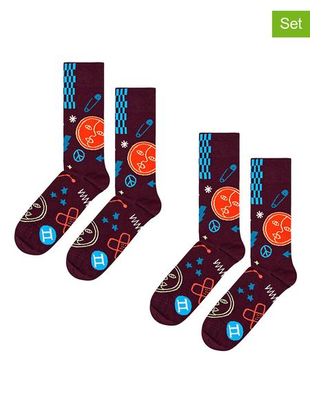 Happy Socks Skarpety (2 pary) w kolorze fioletowo-błękitnym rozmiar: 36-40. Niebieskie skarpetki męskie Happy Socks, bez wzorów. Za 61.17 zł.