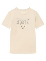 Guess T-Shirt L6RI30 I3Z14 Beżowy Regular Fit. Brązowe t-shirty chłopięce Guess, z aplikacjami, z bawełny, bez ramiączek. Za 119.99 zł.
