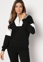 Czarna Bawełniana Bluza z Półgolfem i Krótkim Suwakiem Sorellia. Czarne bluzy bez kaptura damskie Born2be, z bawełny. Za 89.99 zł.
