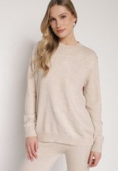Beżowy Casualowy Sweter z Wełną i Bawełną Nedalla. Brązowe swetry klasyczne damskie Born2be, z bawełny, bez kołnierzyka. Za 59.99 zł.