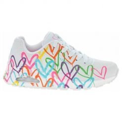 Damskie obuwie sportowe chodzenie Skechers Uno Highlight Love, Biały. Białe buty sportowe na co dzień damskie Skechers, bez wzorów, z materiału, trekkingowe. Za 486.00 zł.