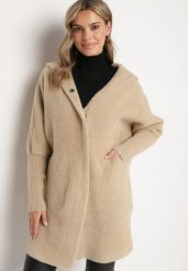 Beżowy Płaszcz Wełniany z Alpaką Oversize Długi z Kapturem Philyrea. Brązowe płaszcze damskie Born2be, bez wzorów, z wełny. Za 169.99 zł.