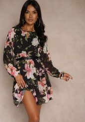 Czarna Rozkloszowana Sukienka Ozdobiona Kwiatowym Wzorem Zerovia. Czarne sukienki damskie Renee, na co dzień, l, bez wzorów, z wiskozy, eleganckie, bez kołnierzyka, bez ramiączek, mini, proste. Za 109.99 zł.