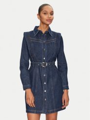 Morgan Sukienka jeansowa 251-RICOLI Granatowy Regular Fit. Niebieskie sukienki damskie Morgan, bez wzorów, z bawełny, bez kołnierzyka, bez ramiączek. Za 279.99 zł.