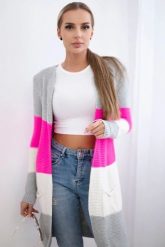 Sweter Kardigan w pasy szary+różowy neon. Czerwone kardigany damskie KESI, l, bez wzorów, z wełny. Za 178.78 zł.