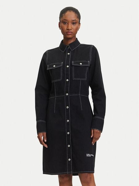 Karl Lagerfeld Jeans Sukienka jeansowa A3W13015 Granatowy Regular Fit. Niebieskie sukienki damskie Karl Lagerfeld Jeans, m, bez wzorów, z bawełny, bez kołnierzyka, bez ramiączek. Za 549.99 zł.