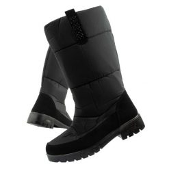 Buty zimowe śniegowce damskie Progress ocieplane. Czarne śniegowce damskie Progress, z materiału, przed kolano. Za 131.78 zł.