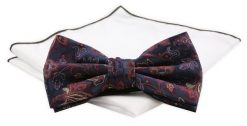 Mucha CHATTIER z Białą Poszetką - Granat z Kwiatowym Wzorem. Niebieskie krawaty i muchy męskie Chattier, bez wzorów, z poliesteru, eleganckie. Za 59.00 zł.