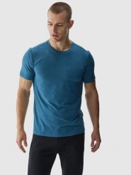 4F Koszulka treningowa regular szybkoschnąca męska - turkusowa M. Niebieskie t-shirty sportowe męskie 4f, m, z dzianiny, bez ramiączek, na fitness i siłownię. W wyprzedaży za 59.99 zł.