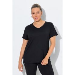 Damskie Bluzka funkcyjna wąska dekolt w szpic rękaw 1/2 z recyklingu. Czarne topy sportowe damskie Ulla Popken, plus size, bez wzorów, z elastanu, bez ramiączek. Za 199.99 zł.