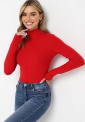 Czerwony Sweter Golf o Dopasowanym Kroju Ryler. Czerwone golfy damskie Born2be, m, z aplikacjami, z jeansu, bez ramiączek. Za 89.99 zł.