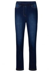Jegginsy z wysoką talią z wygodnym pasem, z elastycznego, termoaktywnego materiału. Niebieskie legginsy damskie bonprix, bez wzorów, z jeansu. Za 129.99 zł.