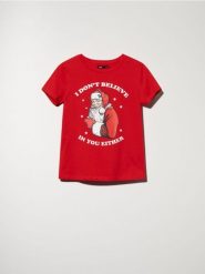 Koszulka z nadrukiem - czerwony. Czerwone t-shirty damskie Sinsay, l, bez wzorów, z włókna, bez kołnierzyka. Za 12.99 zł.