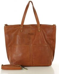Torebka skórzana brązowa camelowa duża typu shopper - MARCO MAZZINI. Brązowe shopper bag damskie bez wzorów, ze skóry, duże, bez dodatków. Za 386.99 zł.